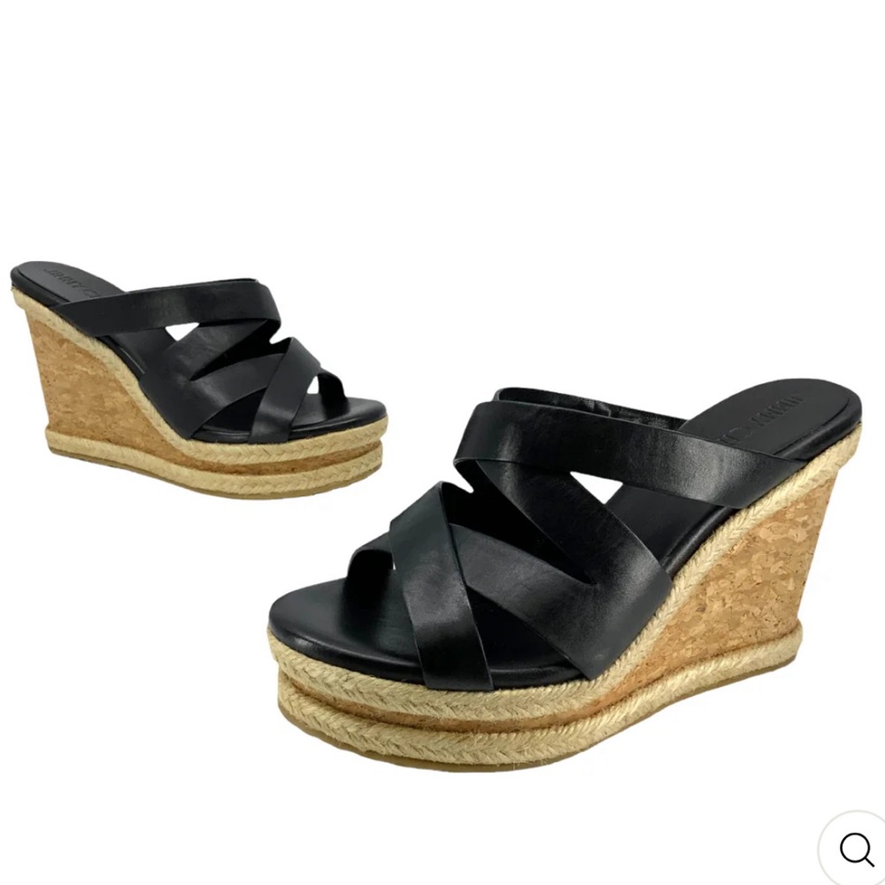 NIB JIMMY CHOO PRISMA Leather Cork Wedge Sandal size 37